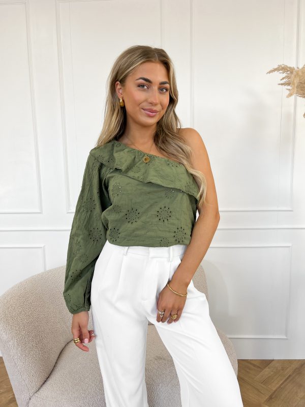 Vajen one shoulder top groen