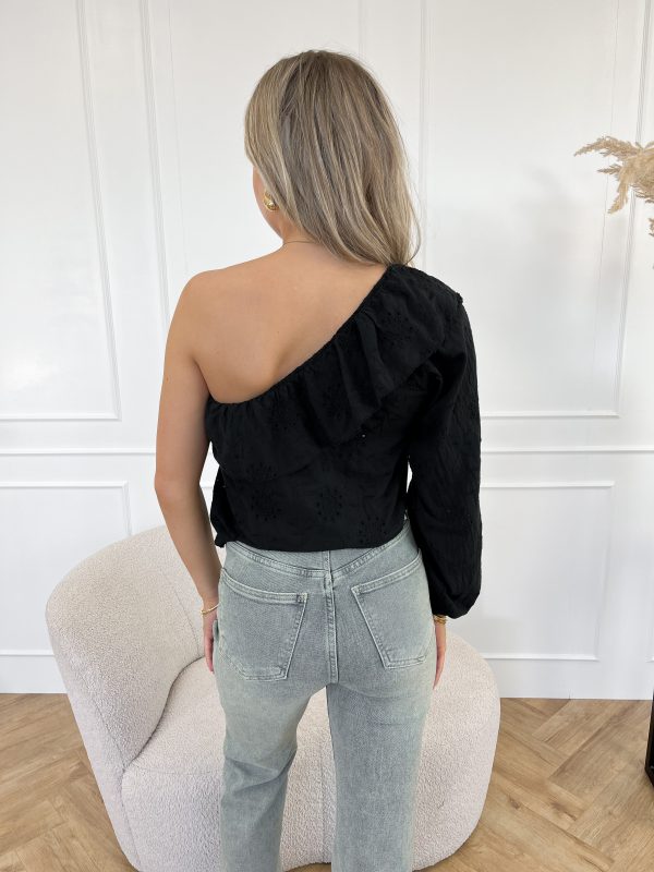 Vajen one shoulder top zwart