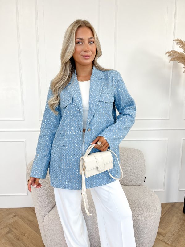 Fiene glitter blazer blauw