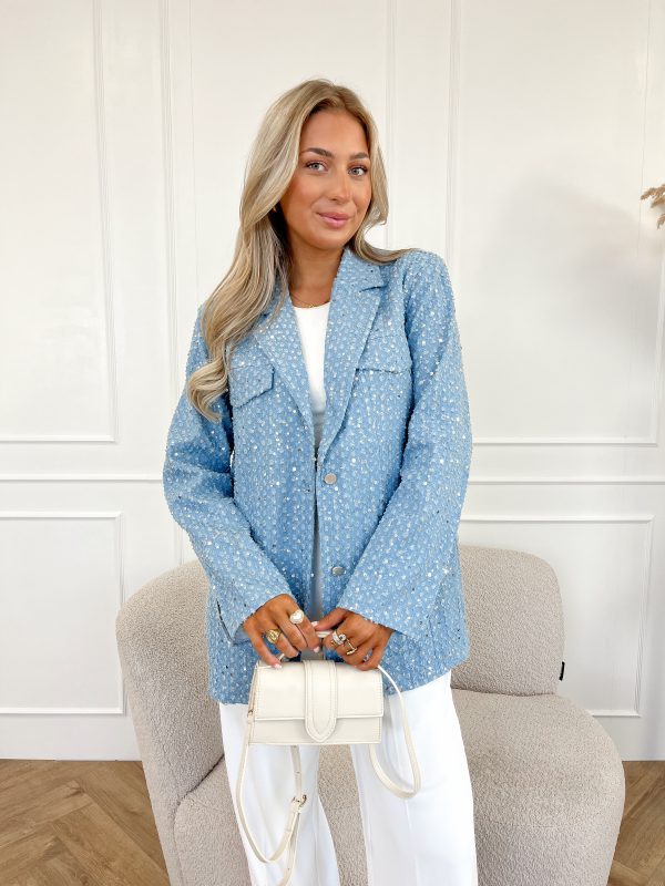 Fiene glitter blazer blauw