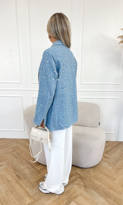 Fiene glitter blazer blauw