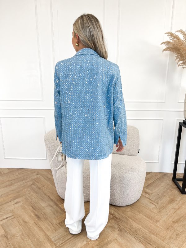 Fiene glitter blazer blauw