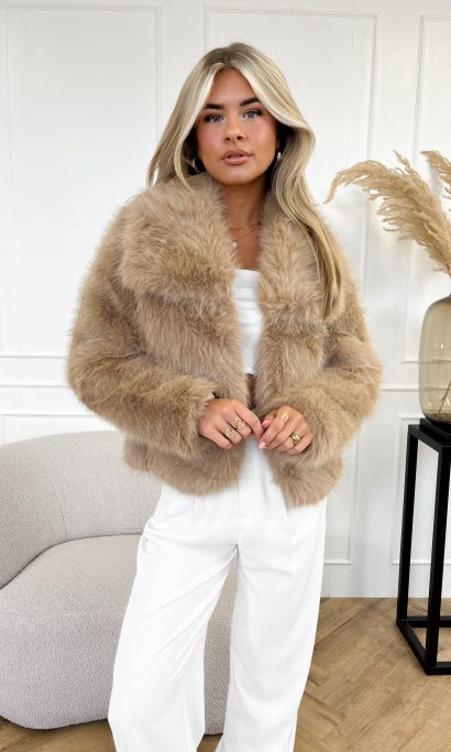 Jolein faux fur jas camel