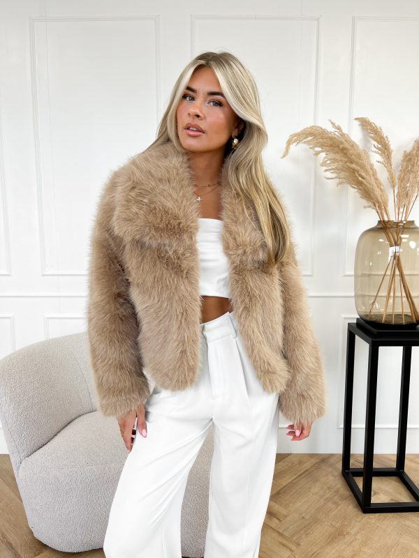 Jolein faux fur jas camel