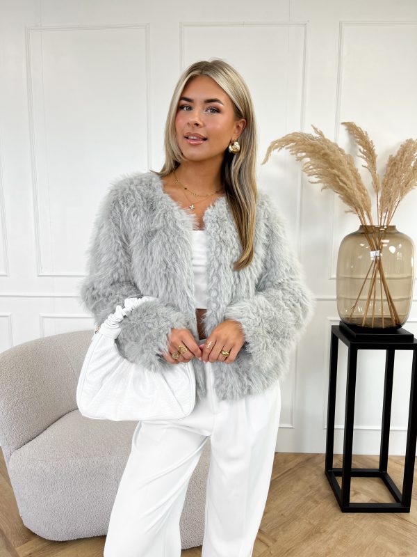 Amila faux fur jas grijs