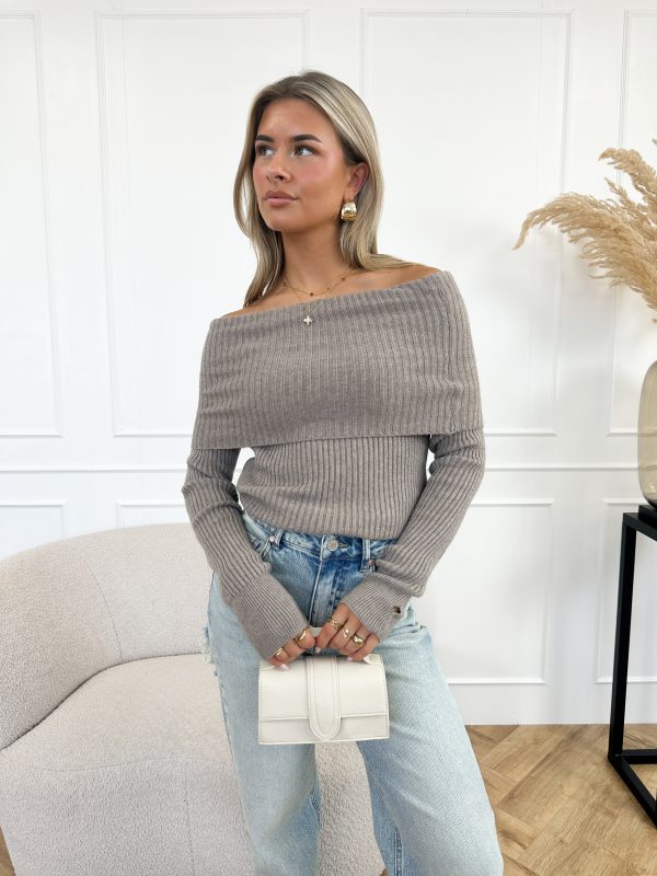 Issa off shoulder top taupe