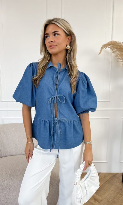 Kate strikjes blouse blauw