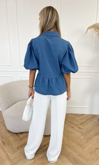 Kate strikjes blouse blauw