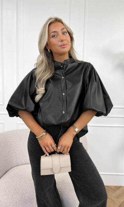 Elle leren blouse zwart