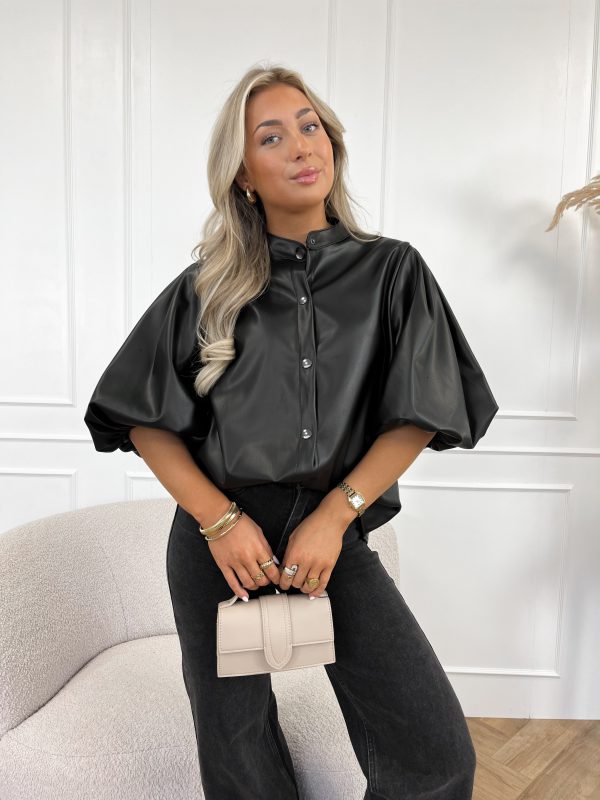 Elle leren blouse zwart