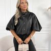 Elle leren blouse zwart