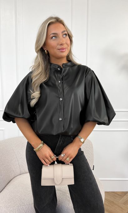 Elle leren blouse zwart