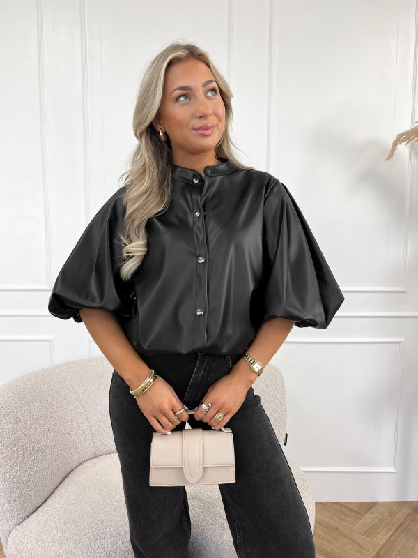 Elle leren blouse zwart