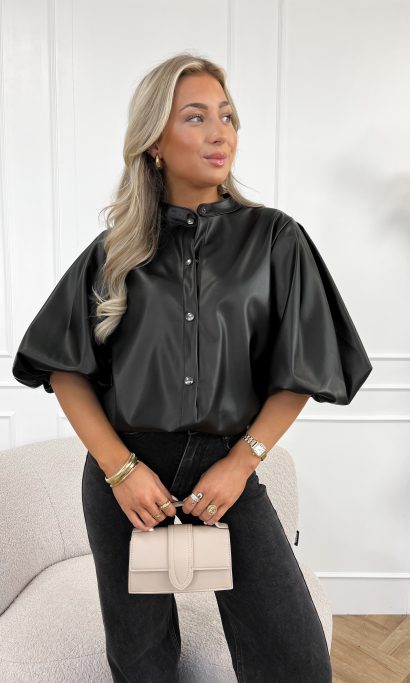 Elle leren blouse zwart