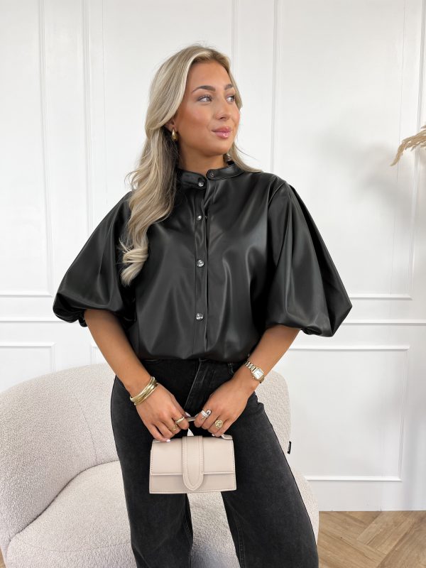 Elle leren blouse zwart