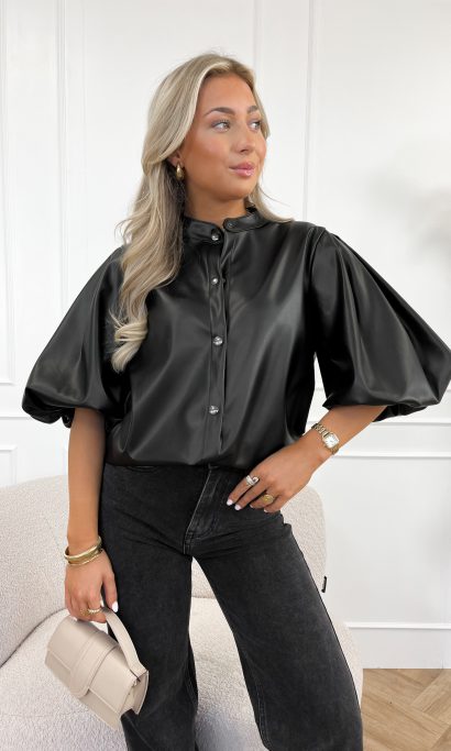 Elle leren blouse zwart