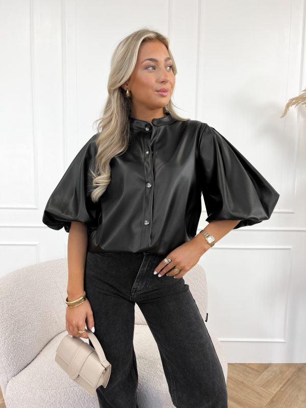 Elle leren blouse zwart