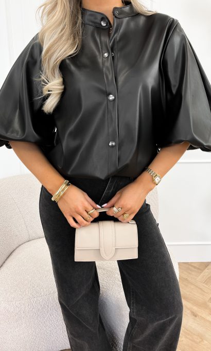 Elle leren blouse zwart