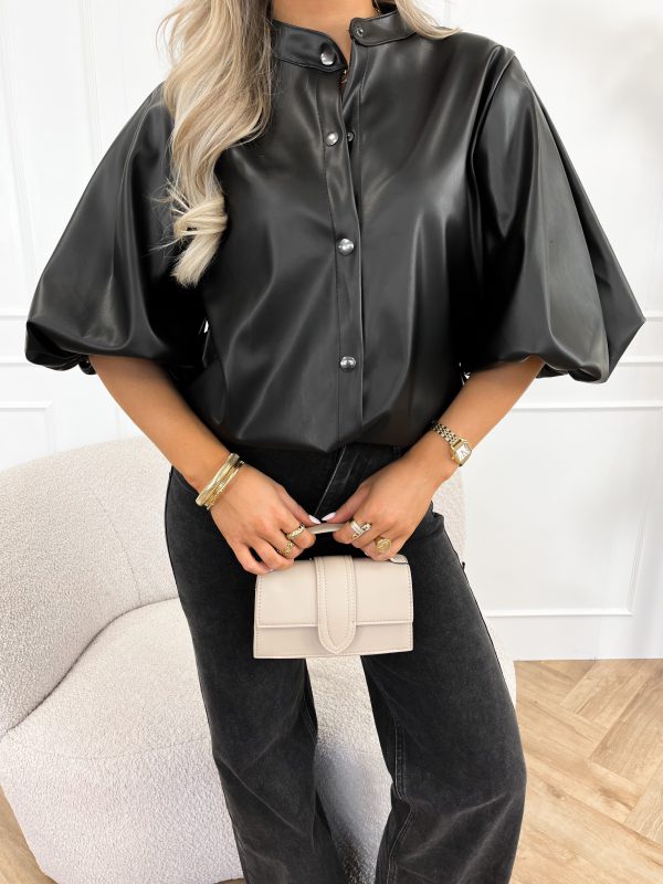 Elle leren blouse zwart