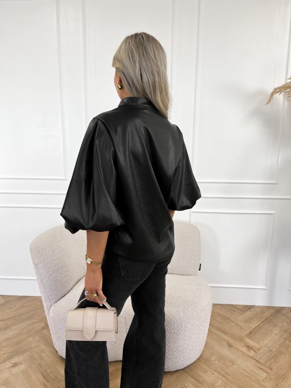 Elle leren blouse zwart