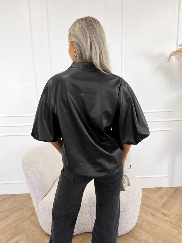 Elle leren blouse zwart