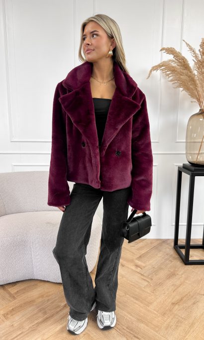 Vanity faux fur jas bordeaux rood