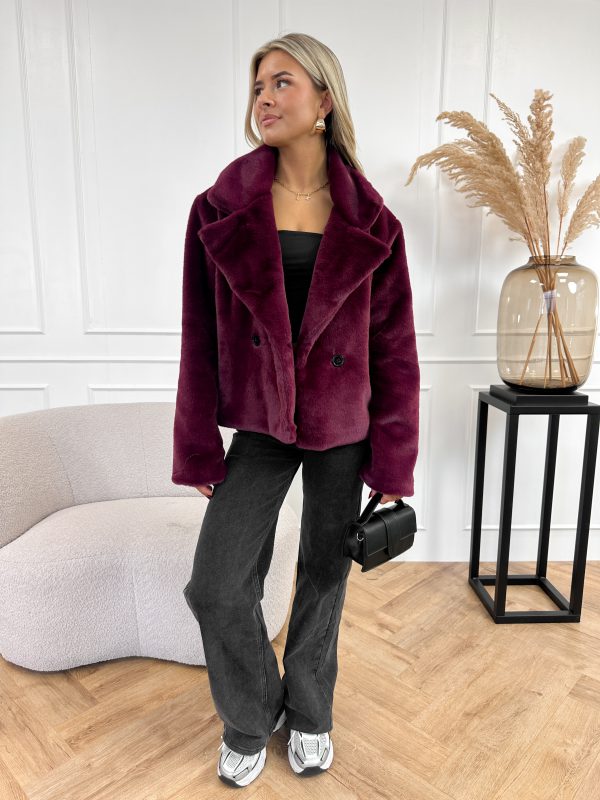 Vanity faux fur jas bordeaux rood