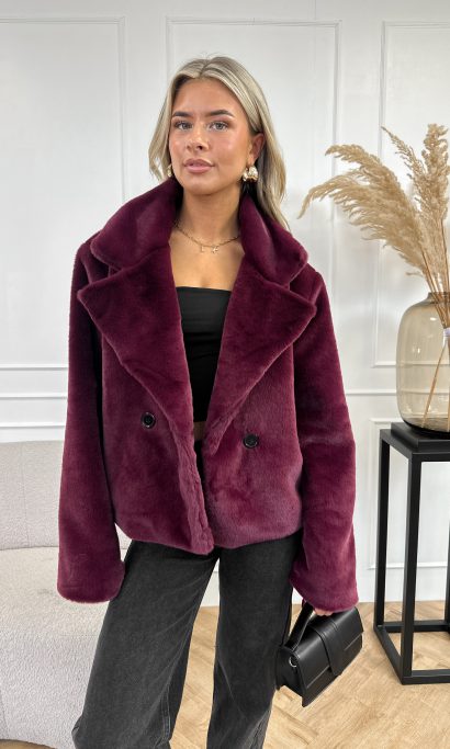 Vanity faux fur jas bordeaux rood