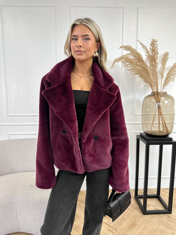 Vanity faux fur jas bordeaux rood