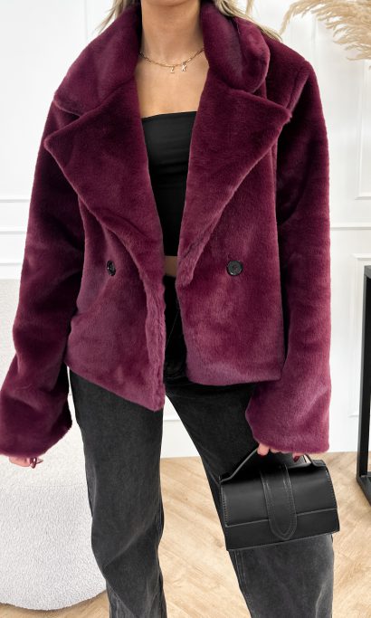 Vanity faux fur jas bordeaux rood