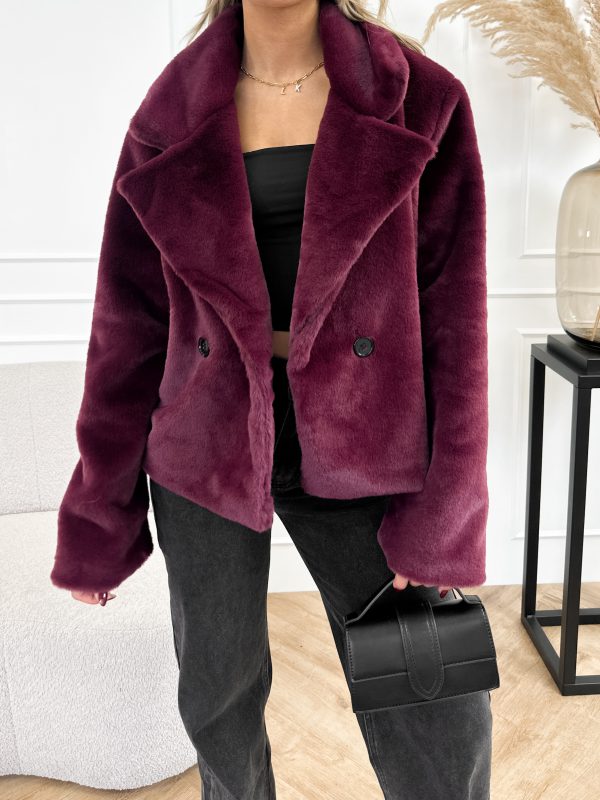 Vanity faux fur jas bordeaux rood