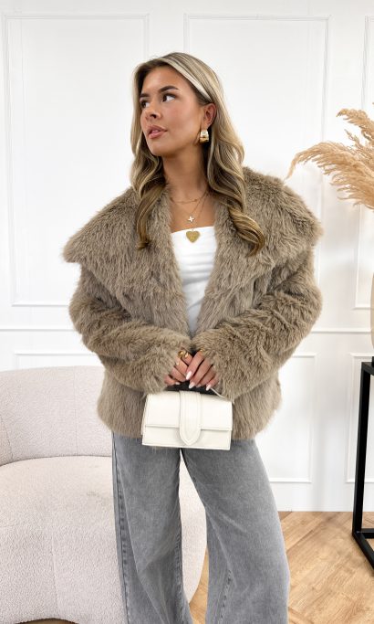 Chloe faux fur jas taupe