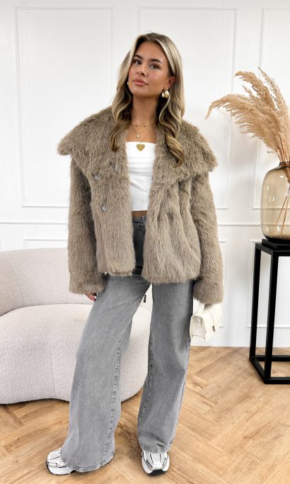 Chloe faux fur jas taupe