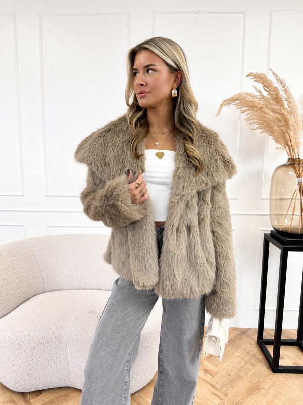 Chloe faux fur jas taupe