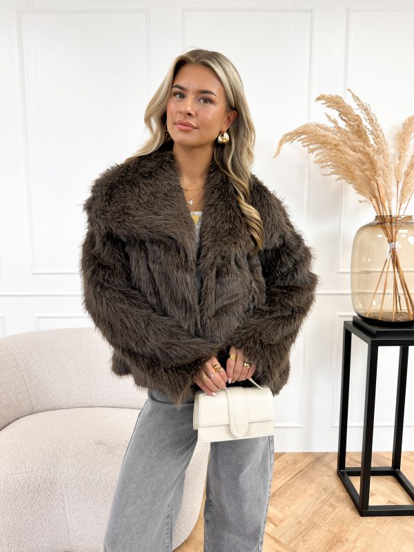 Chloe faux fur jas donker bruin