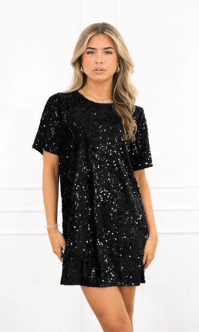 Jezz glitter jurk zwart