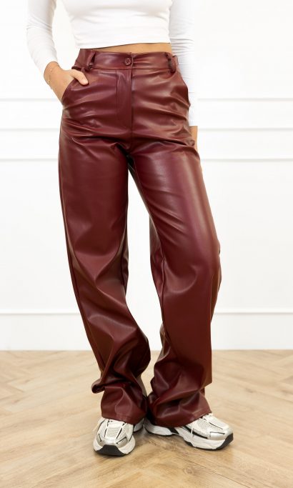 Molly leren wide leg broek bordeaux