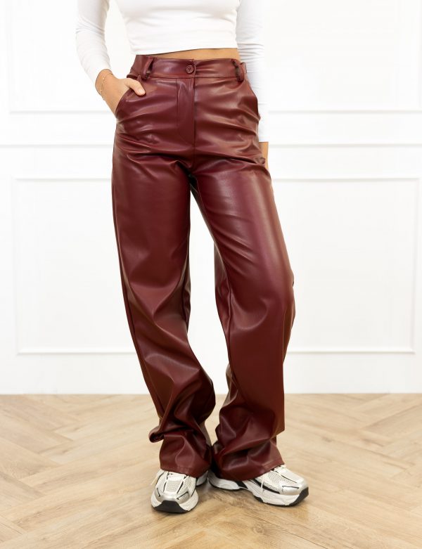 Molly leren wide leg broek bordeaux