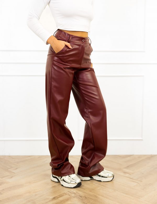 Molly leren wide leg broek bordeaux