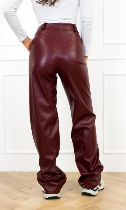 Molly leren wide leg broek bordeaux