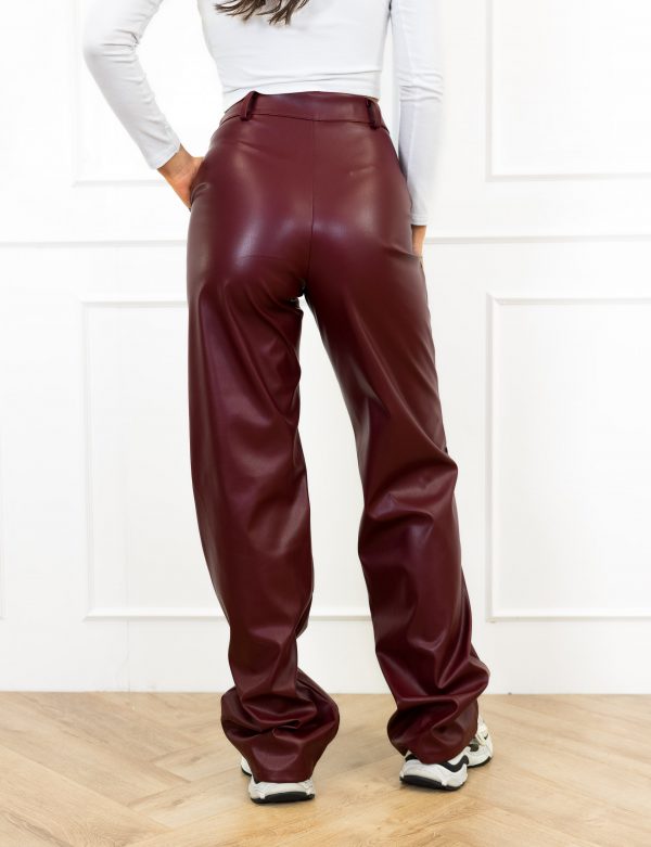 Molly leren wide leg broek bordeaux