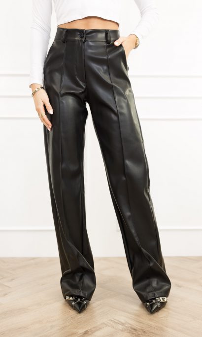 Feliz leren wide leg broek zwart