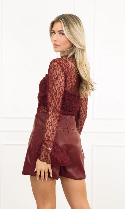 Pixie kanten top bordeaux rood