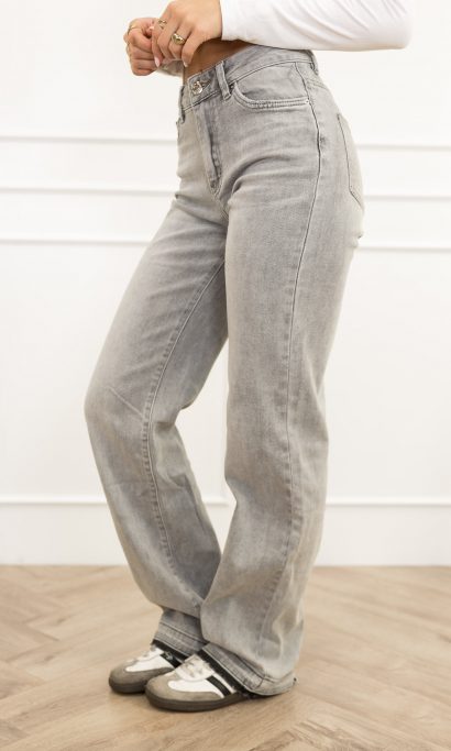 Lynn wide leg jeans mid rise licht grijs