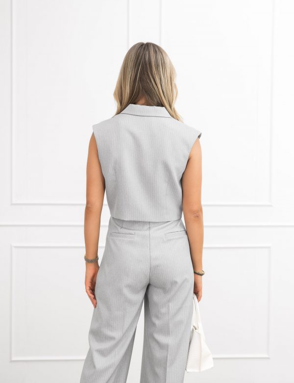 Jailin cropped gilet gestreept grijs