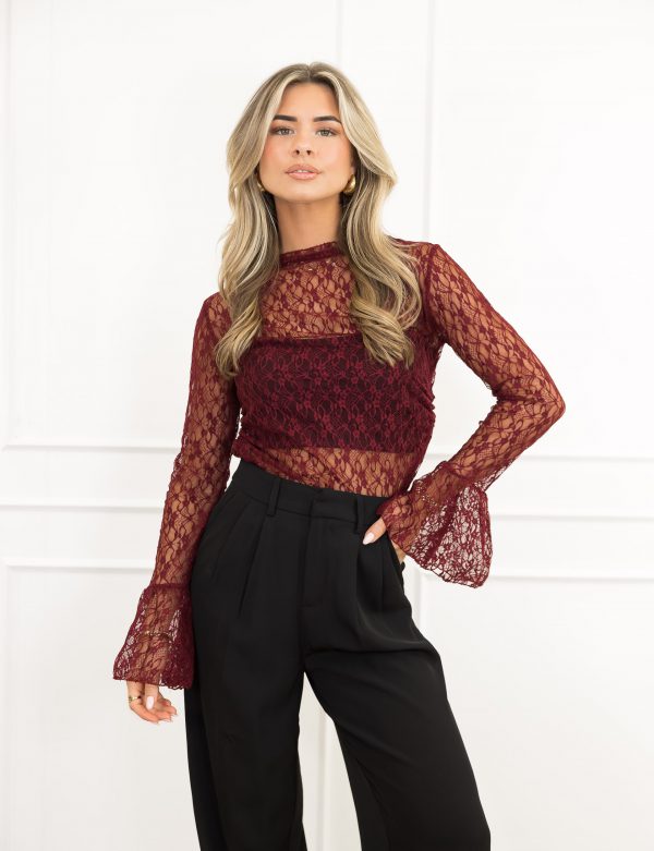 Pixie kanten top bordeaux rood