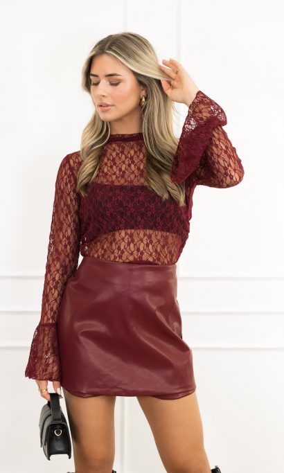 Pixie kanten top bordeaux rood