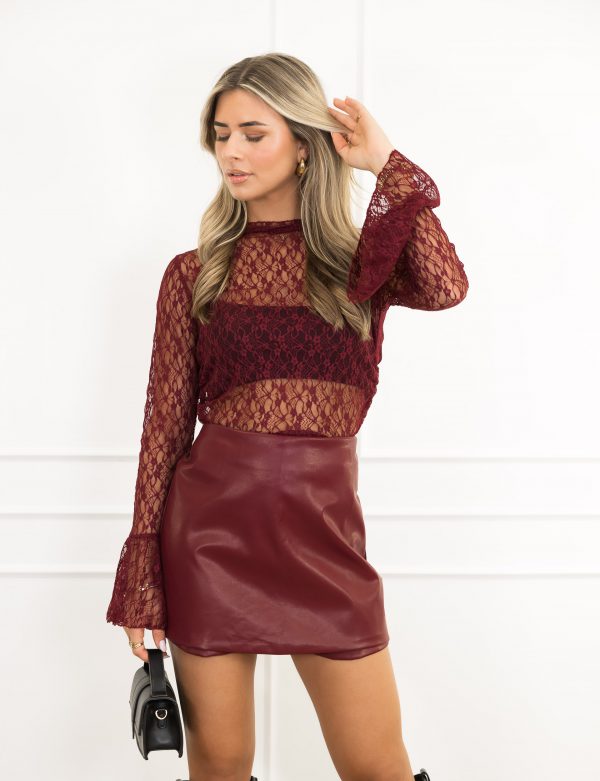 Pixie kanten top bordeaux rood