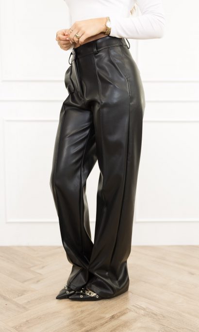 Feliz leren wide leg broek zwart