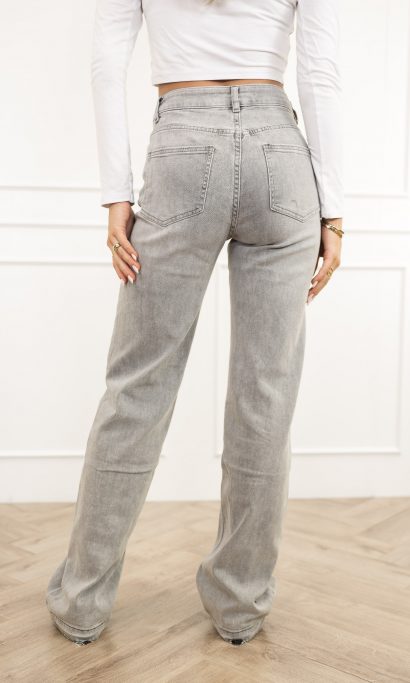 Lynn wide leg jeans mid rise licht grijs